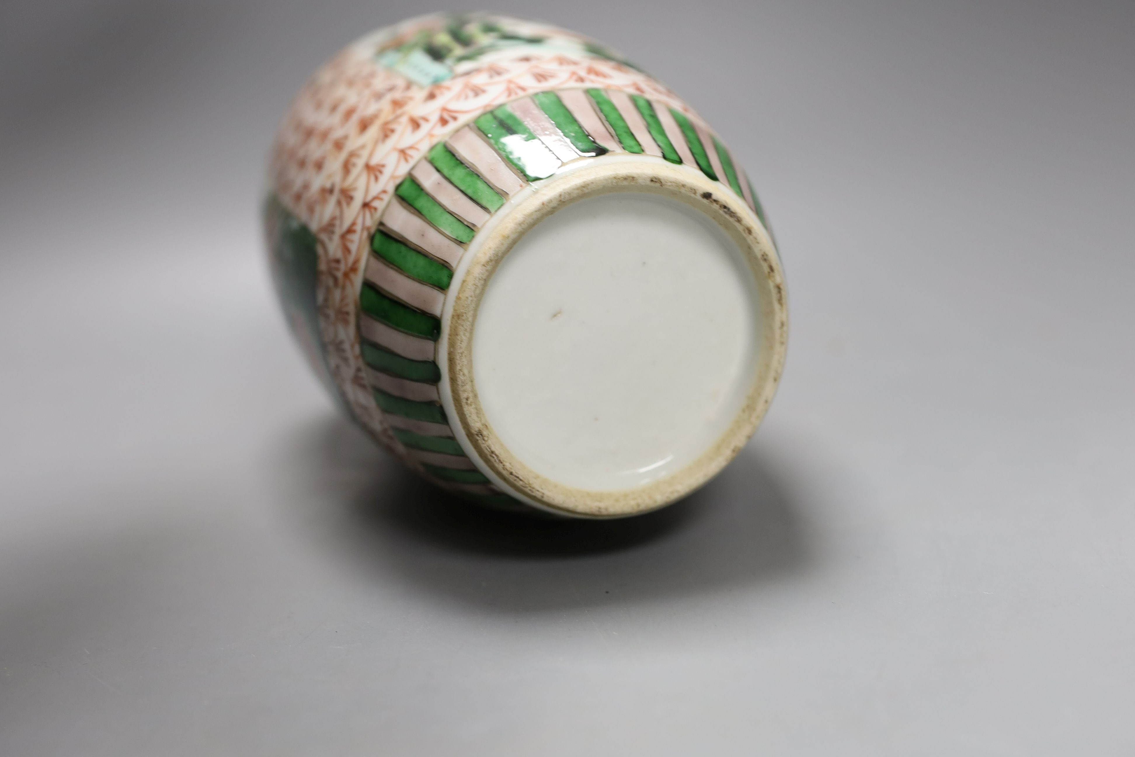 A Chinese famille verte ovoid jar, late 19th century, 19.5cm tall